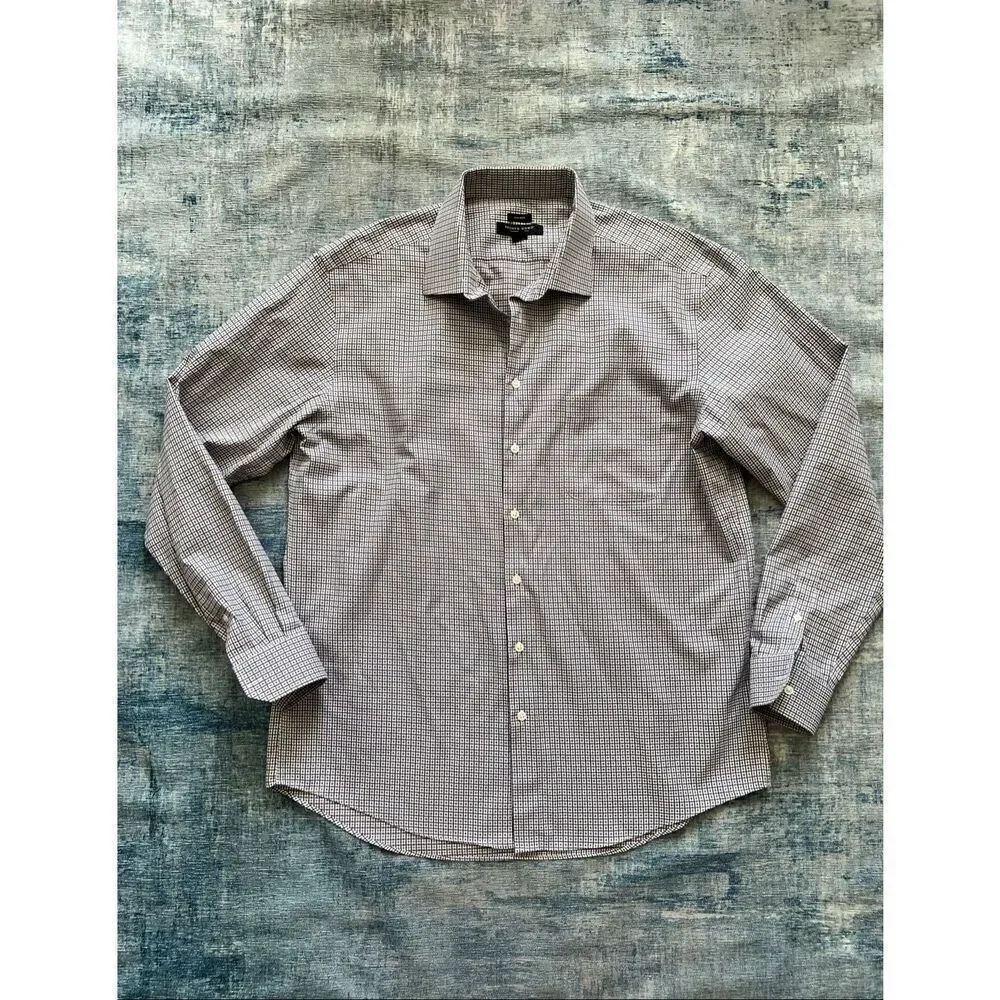 Pronto Uomo Tan White Blue Plaid Dress Shirt 2XLT